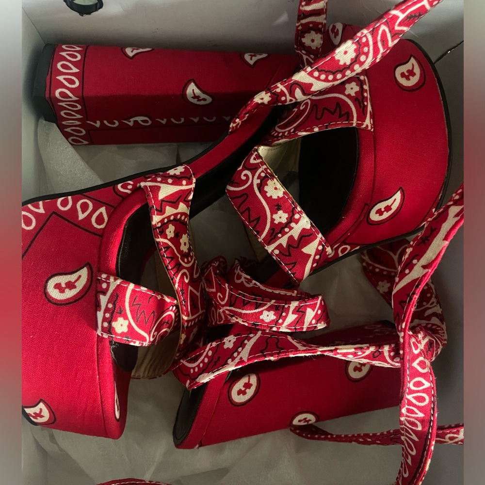 Red strappy heels!